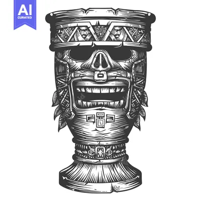 Ornate Skull-Shaped Vessel with Tribal Design