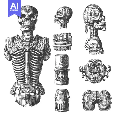 Aset premium populer: Ornate Skull With  Detailed Aztec-Inspired  Decorations