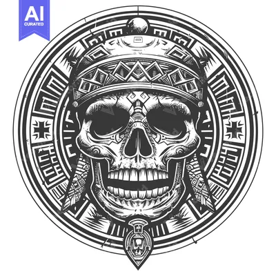 Aset premium populer: Ornate Skull with Geometric Design and Feathered Accents