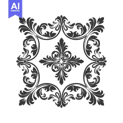 Aset desain premium: Ornate Square Frame with Intricate Floral Design