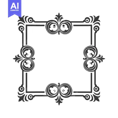 Aset desain premium: Ornate Square Frame with Swirling Floral Motifs
