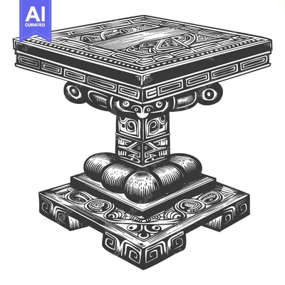 Ornate Square Table with Carved Base and Top