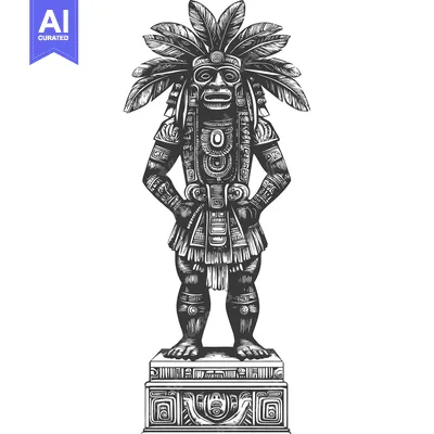Aset desain premium: Ornate Statue of a Feathered Aztec God