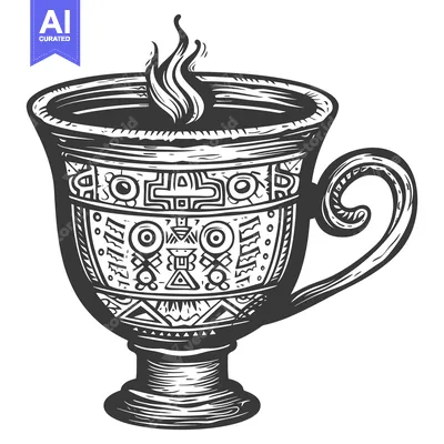 Aset desain premium: Ornate Steaming Cup With Geometric Pattern