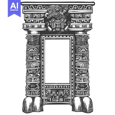 Ornate Stone Archway with Intricate Mayan-Style Carvings