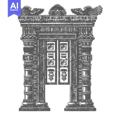Ornate Stone Archway with Two Winged Figures and Symbolic Decorations