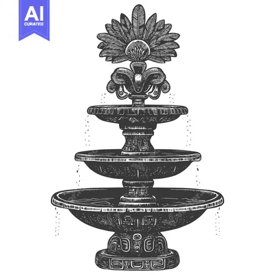 Ornate Stone Fountain with a Feather-Adorned Top