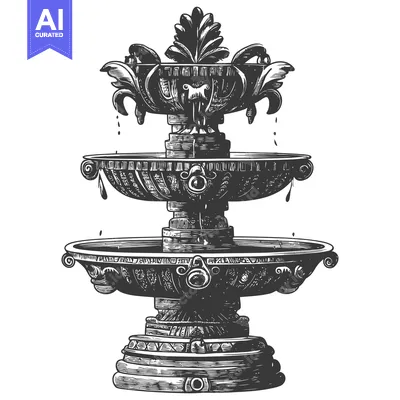 Ornate Stone Fountain with Three Bowls and Leaking Water