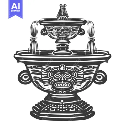 Aset desain premium: Ornate Stone Fountain With Two Mask-Like Faces