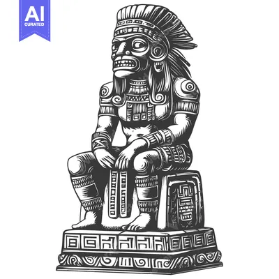 Aset premium populer: Ornate Stone Sculpture of a Seated Figure with Feathered Headress
