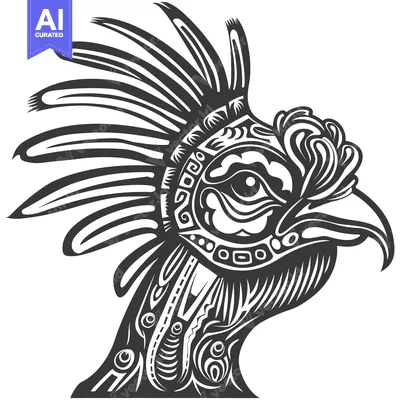 Aset desain premium: Ornate, Stylized Black and White Rooster Head