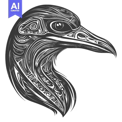 Premium design asset: Ornate Tribal Design of a Bird's Head in Profile