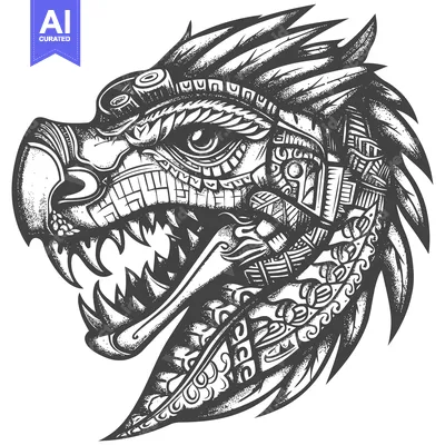 Aset premium populer: Ornate Tribal Dragon Head with Feathers and Geometric Patterns
