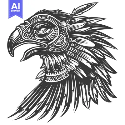Aset premium populer: Ornate Tribal Eagle Head with Feathers and Geometric Patterns