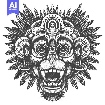 Premium design asset: Ornate Tribal Mask with Fangs and Feathers