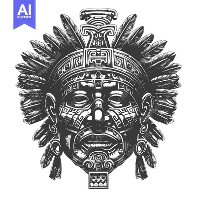 Premium design asset: Ornate Tribal Mask with Feathers and Geometric Designs
