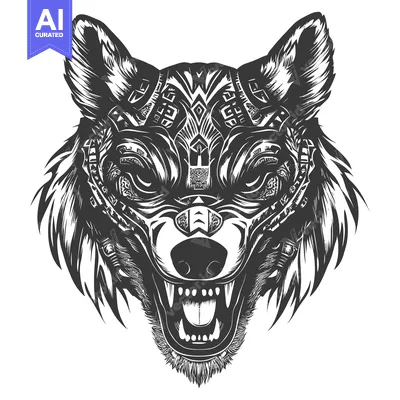 Popular premium asset: Ornate Tribal Wolf Head with Open Mouth and Sharp Teeth