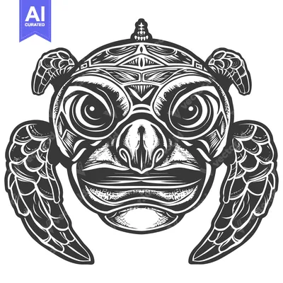 Aset desain premium: Ornate Turtle Head with Wings and Tribal Design