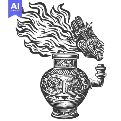 Aset premium populer: Ornate Vase with Flame-like Design and Profile of a Face