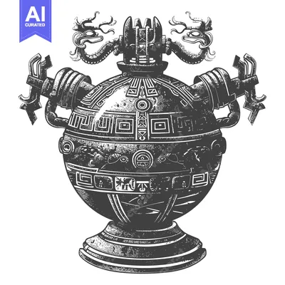 Ornate Vessel with Dragon Motifs and Geometric Designs