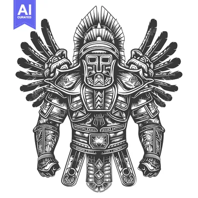 Aset desain premium: Ornate Warrior with Feathered Headress and Armor