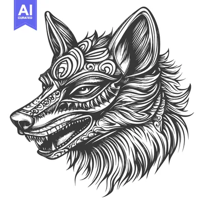Aset premium populer: Ornate Wolf Head with Open Mouth and Sharp Teeth