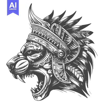Aset desain premium: Ornate Wolf Head with Tribal Design