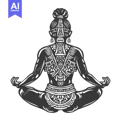 Aset premium populer: Ornate Woman in Lotus Pose with Tribal Tattoos