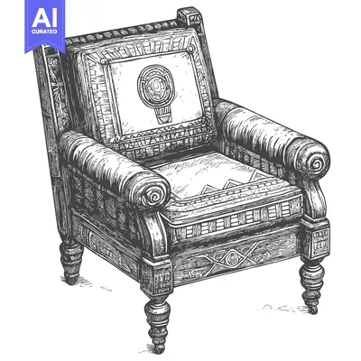 Ornate Wooden Armchair with Detailed Carving and Upholstery
