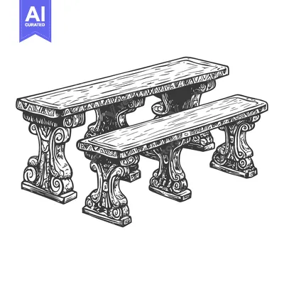 Ornate Wooden Bench and Table Set