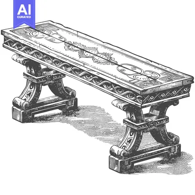 Ornate Wooden Bench with Intricate Carvings and Shadow