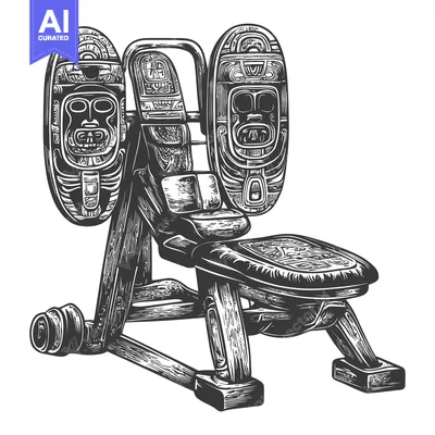 Ornate Wooden Bench with Tribal Masks
