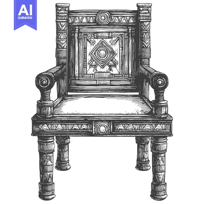 Aset desain premium: Ornate Wooden Chair with Detailed Carvings