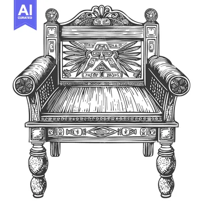 Aset desain premium: Ornate Wooden Chair with Intricate Mayan Designs