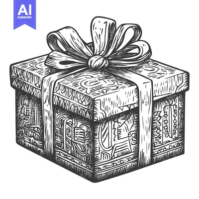 Aset premium populer: Ornate Wooden Gift Box with Bow and Ribbon