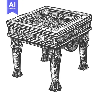 Aset desain premium: Ornate Wooden Table with Intricate Geometric Designs