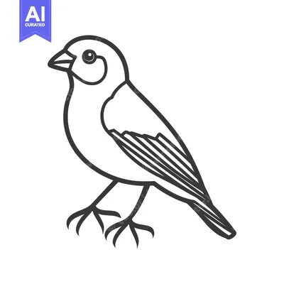 Aset premium populer: A simple black and white illustration of a small bird