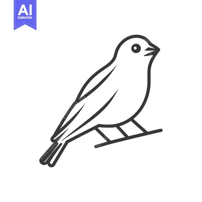 Premium design asset: A simple black and white outline illustration of a small bird