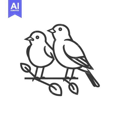 Aset desain premium: Two small birds perched gracefully on a leafy branch