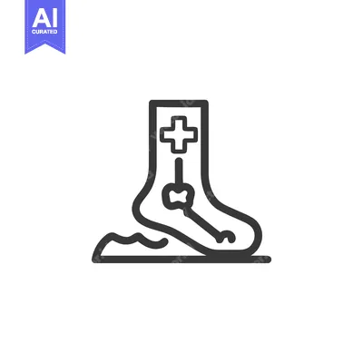 Aset desain premium: Foot Health Icon: Medical Symbol with Bone and Cross Design