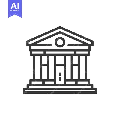Aset desain premium: Minimalist Line Art: Classical Building Icon with Columns and Pediment