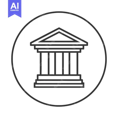 Aset premium populer: Minimalist Icon of Classical Building with Columns in Circle