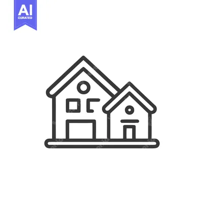 Aset premium populer: Minimalist House Icon: Two Connected Buildings, Simple Line Art Design