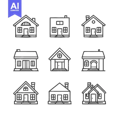 Nine Unique House Icons in a Clean, Minimalist Line Art Style