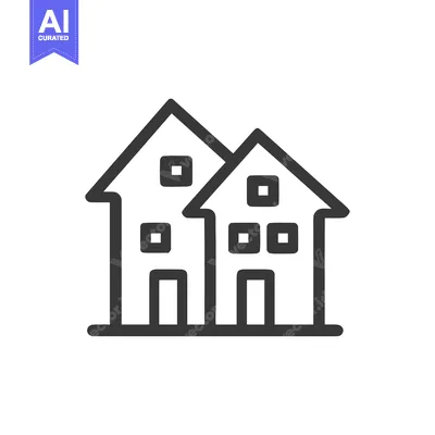 Minimalist Icon of Two Houses with Square Windows and Roofs