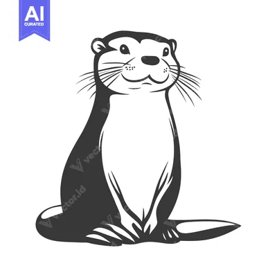 Aset premium populer: A smiling cartoon otter sitting upright on a white background