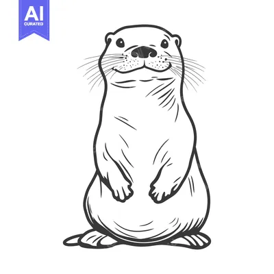 Aset premium populer: An illustrated black and white drawing of a happy standing otter