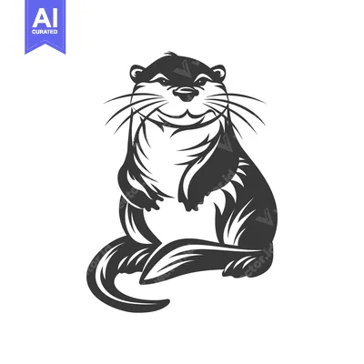 Aset premium populer: A stylized illustration of an adorable smiling river otter