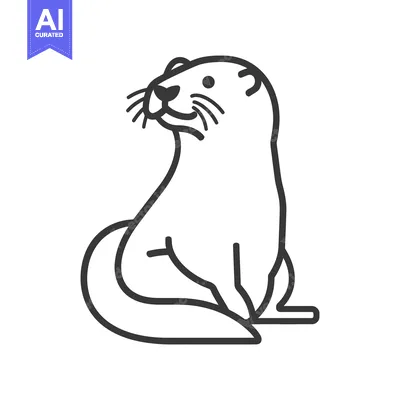 Aset desain premium: A minimalistic black and white illustration of a sitting otter