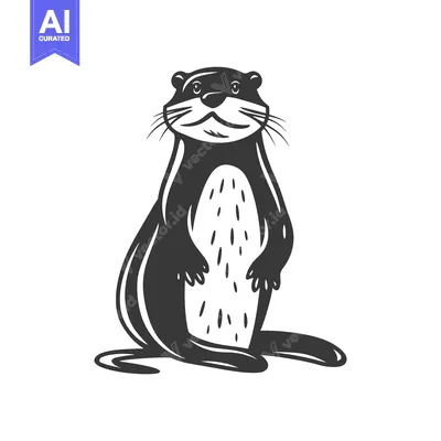 Aset desain premium: A stylized black and white illustration of an otter standing upright